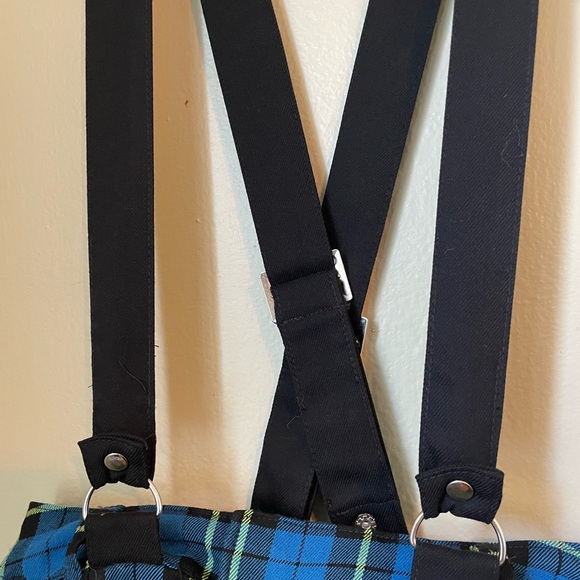 Hot Topic blue plaid pants with suspenders - Picture 2 of 6